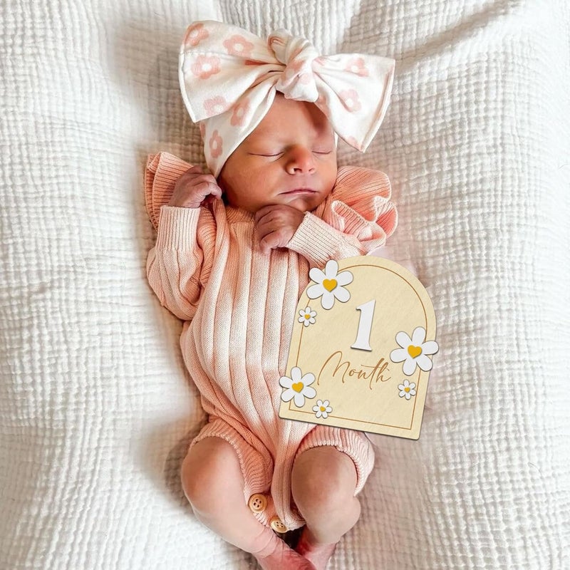 HONOCOOLS Store Baby Monthly Milestone Cards - Wooden Monthly Milestone Discs - Newborn Photography Props to Document Your Baby´s Growth - Baby Announcement Sign (B05) - Image 4
